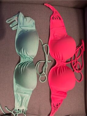 Victoria's Secret Mint Green and Hot Pink Bandeau Bikini Tops